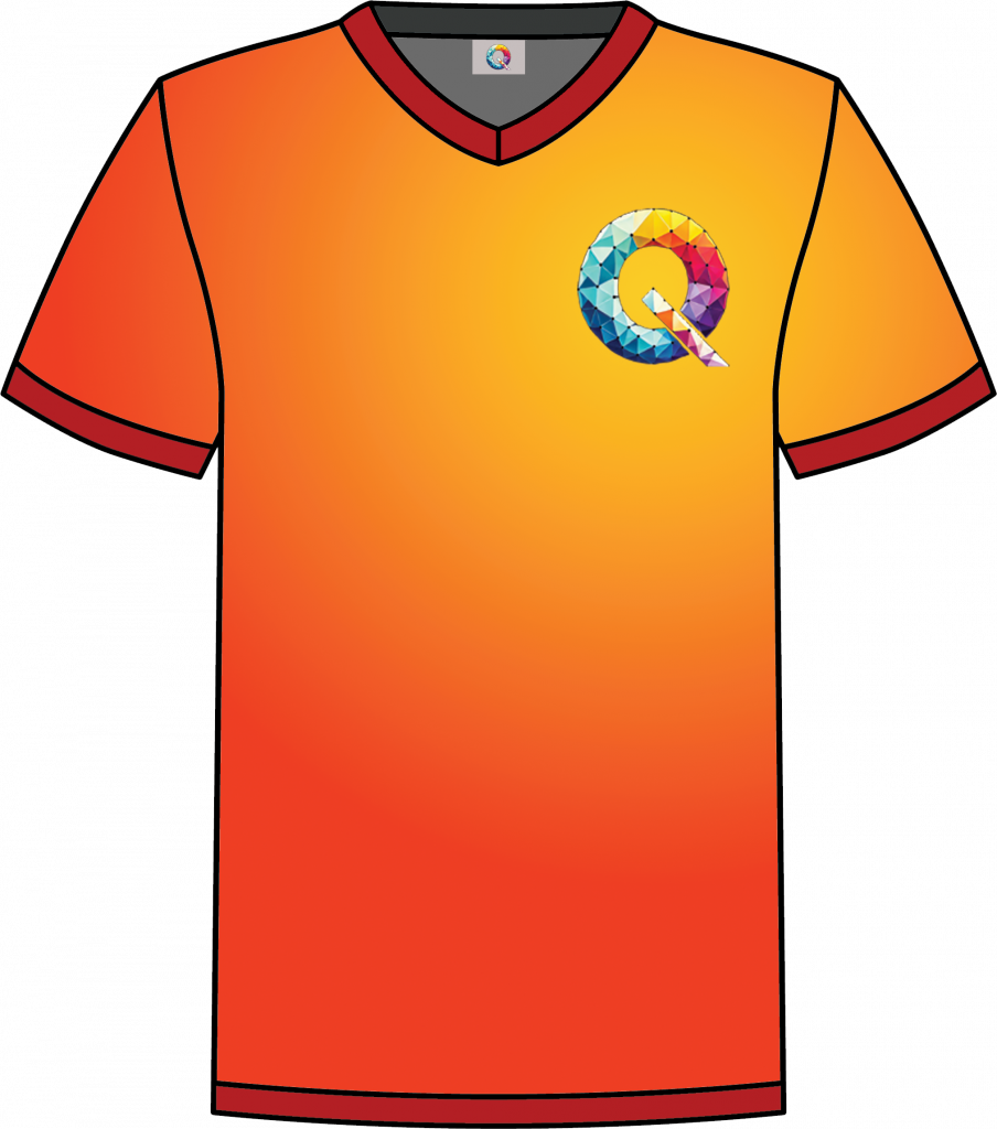 Red and yellow Qaledon Founder’s Collection NFT shirt with dark red trim, inspired by Spain’s national colours.